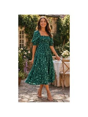 Hill House The Nesli Nap Dress in Emerald Trellis size Medium